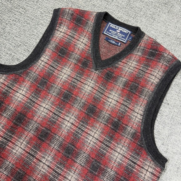 Polo Ralph Lauren Other - Vtg 90's Polo Sport Ralph Lauren Lambswool Sweater Vest Red Plaid Men's Large